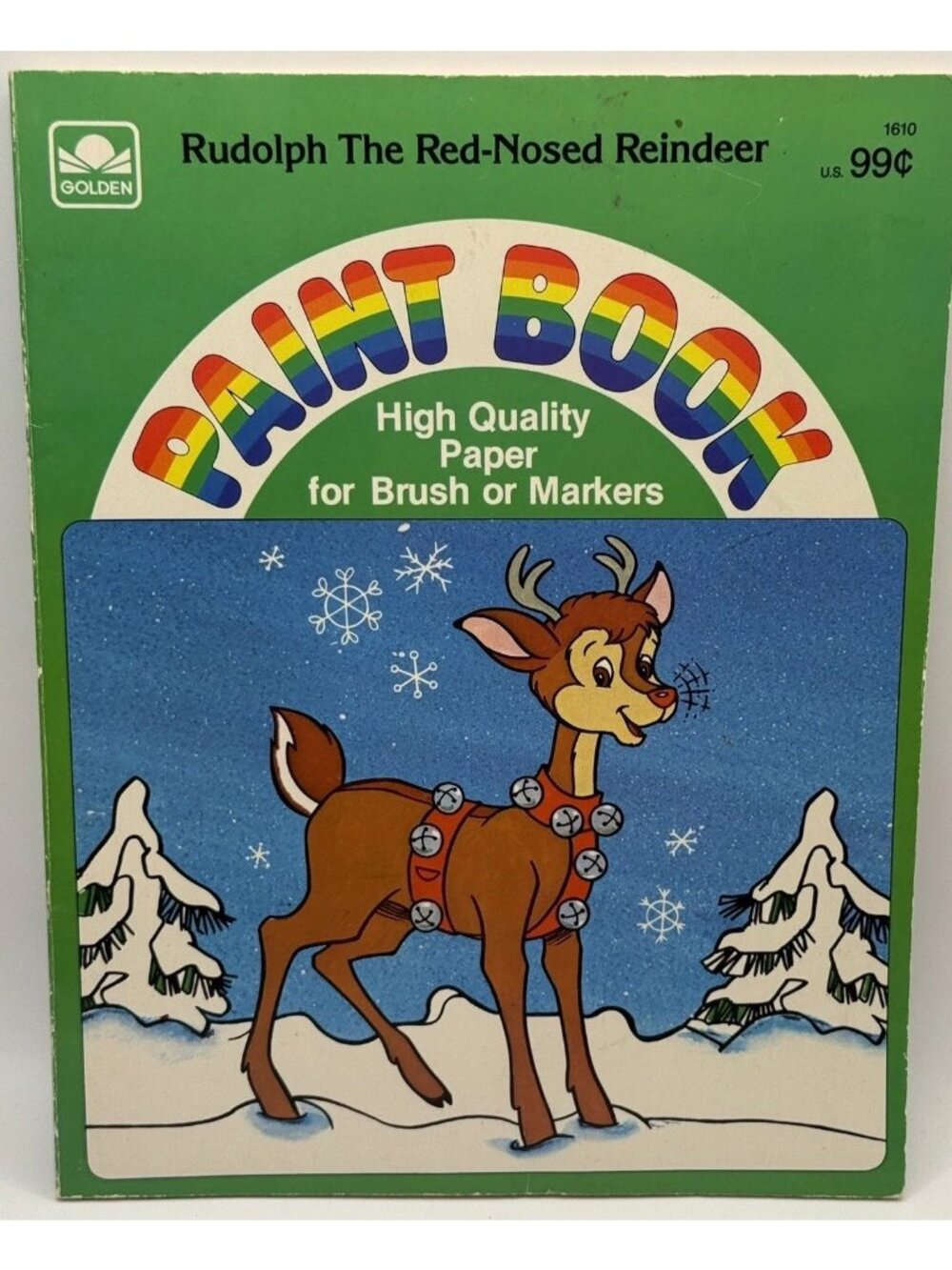 1984 Vintage Rudolph The Red Nosed Reindeer Paint Book Golden Books Read!